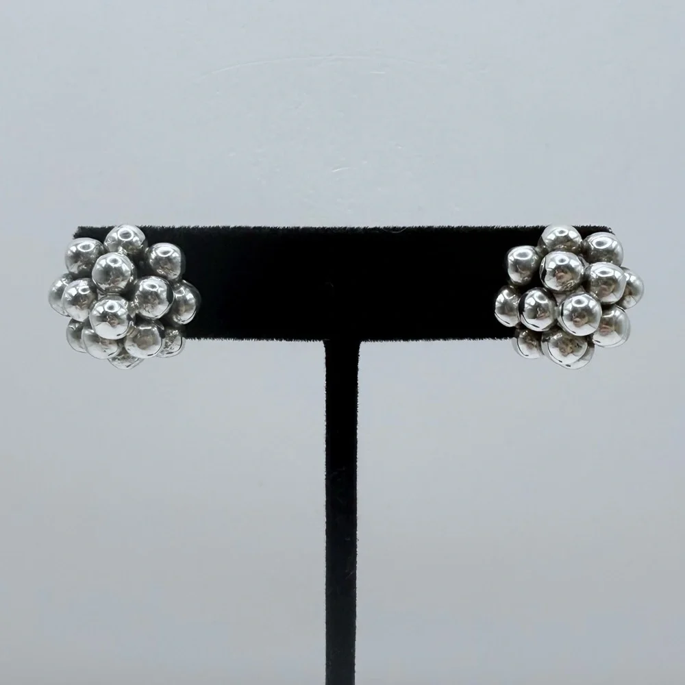 TAXCO Vintage Sterling Silver Cluster Earrings - Picture 1 of 11